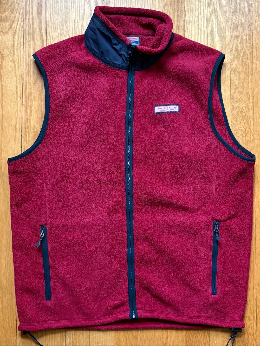 Vineyard Vines Men’s Full Zip Fleece Vest Large Maroon Blue Solid Whale